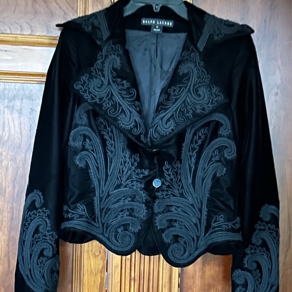 Ralph Lauren Black Label Black Velvet Embroidered Blazer, Size 10 - Picture 16 of 16